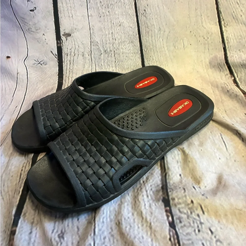 Okabashi Torino Black Slip On Slide Sandals‎ Arch Support Men’s Sz L 7.5/8.5 GUC